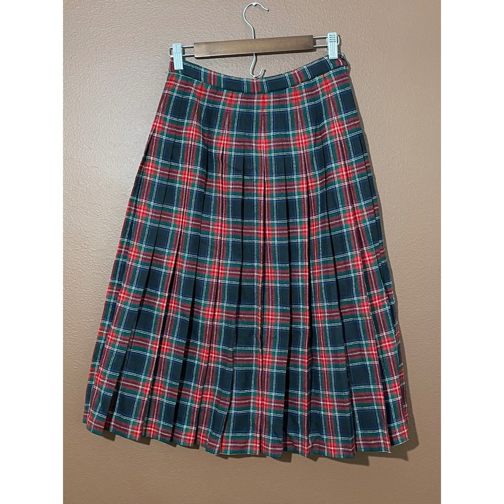 Pendleton Petite Wool Plaid Skirt Black Stewart Tartan Pleated Midi USA Size 8P